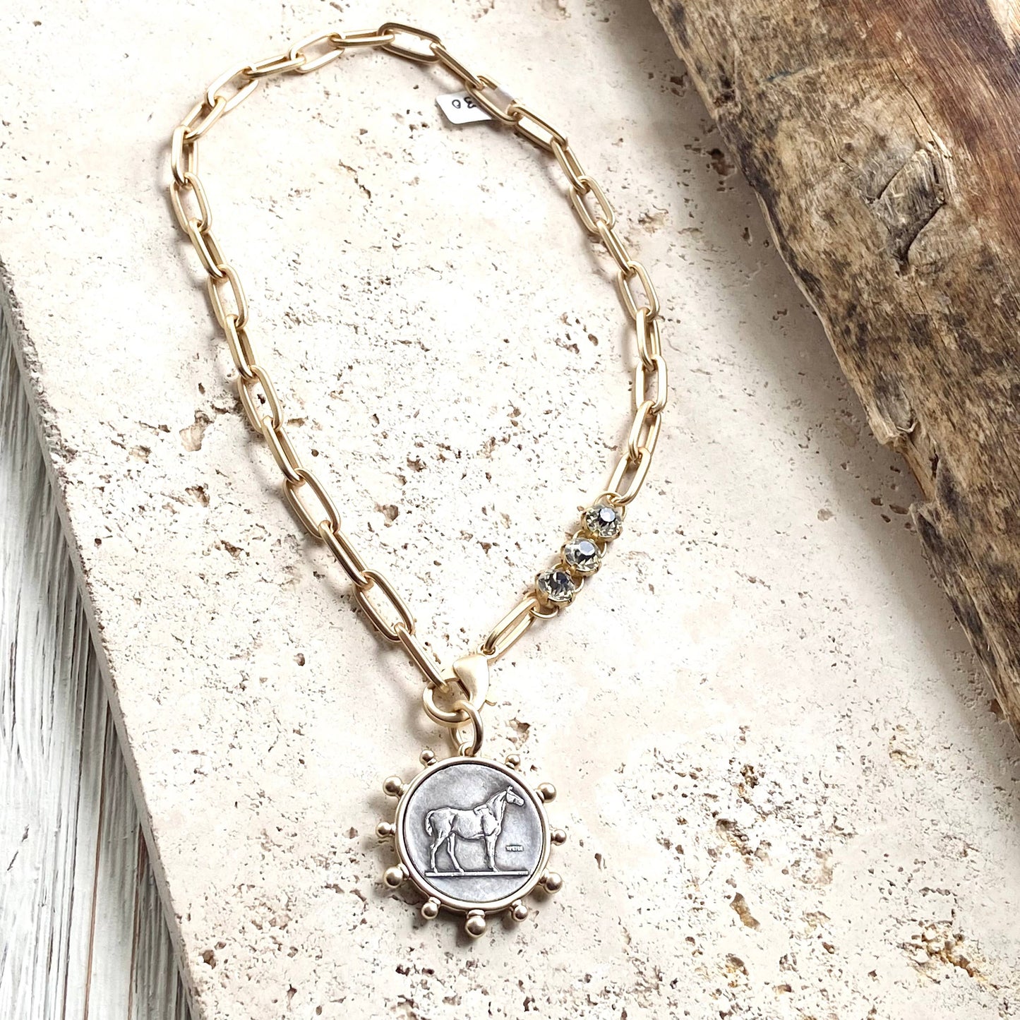 VB&CO Designs Handmade Jewelry - Horse equestrian queen French bee coin jewelry medallion: Horse / 17”
