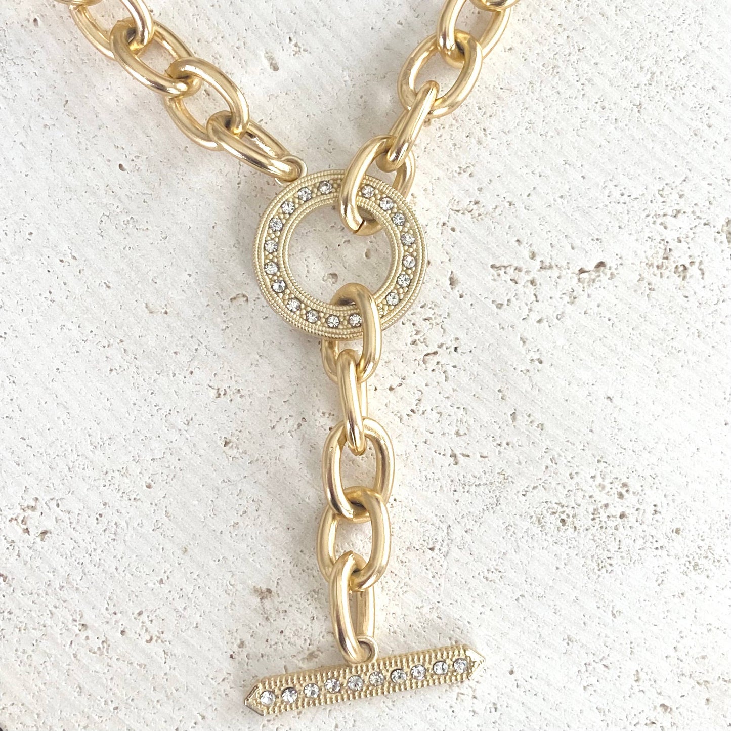 VB&CO Designs Handmade Jewelry - Chunky Y chain matte gold necklace non tarnishing jewerly