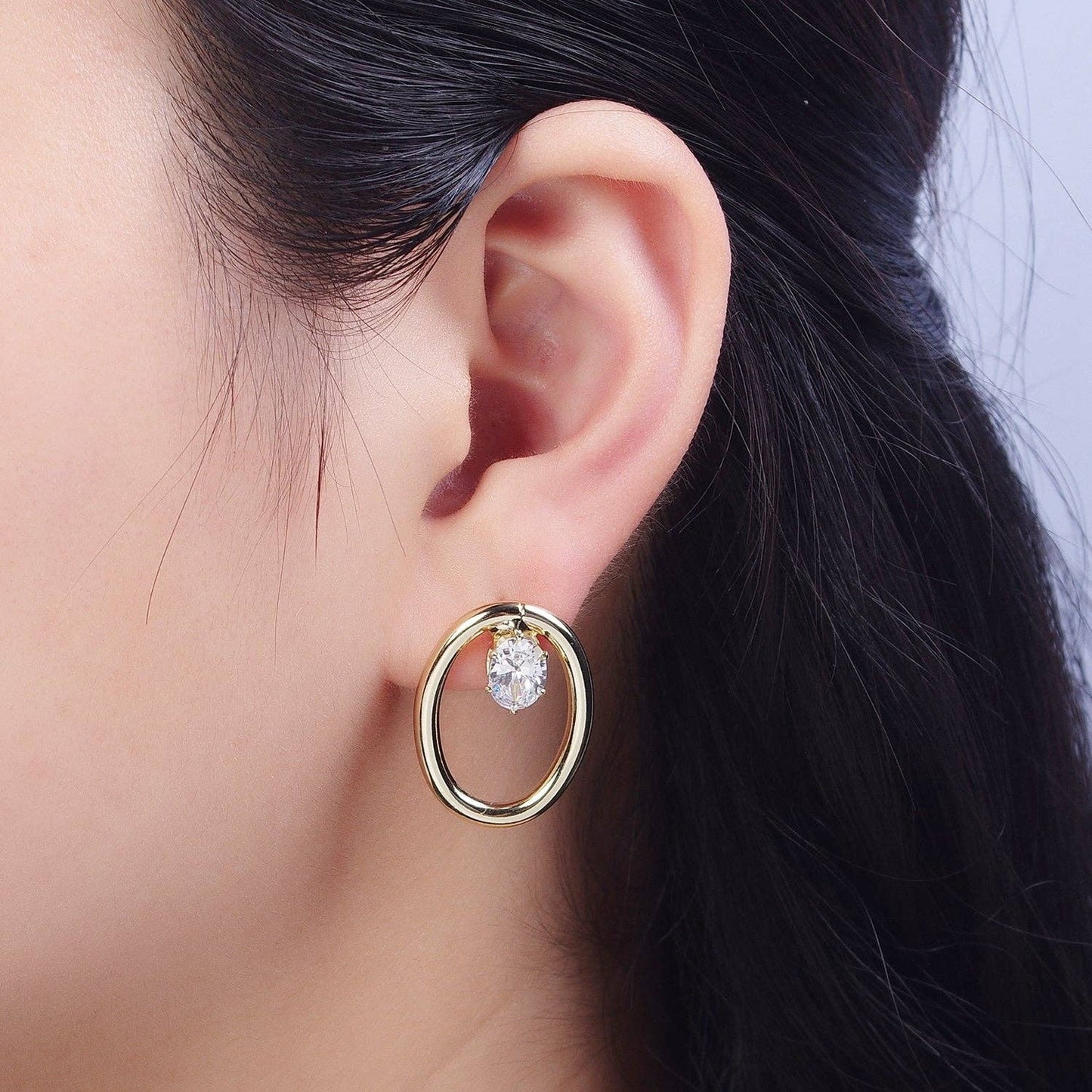Round Oval with Cubic Zirconia Stud Earring 75.00