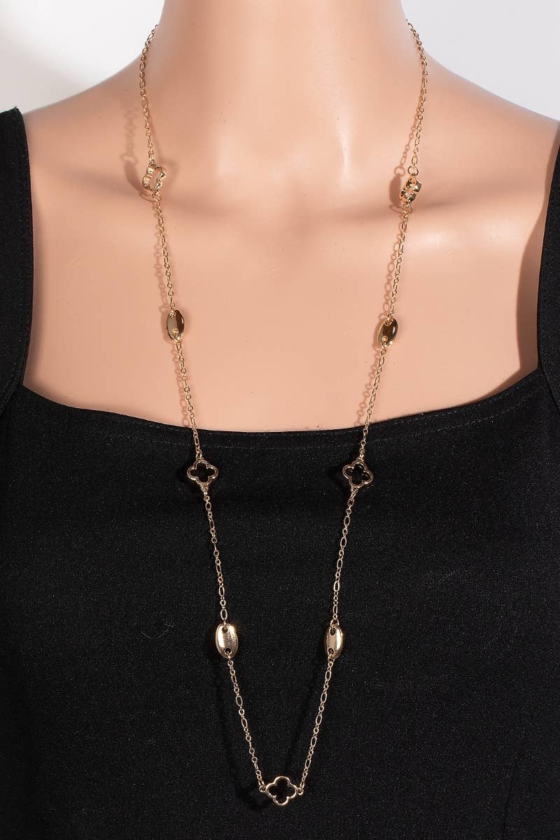 Anarchy Street - Clover And Oval Station Charms Long Chain Necklace Set: GD