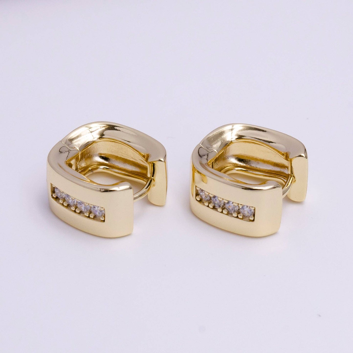 CZ Lined Curve-Edged Wide Square Hoop Earrings 80.00
