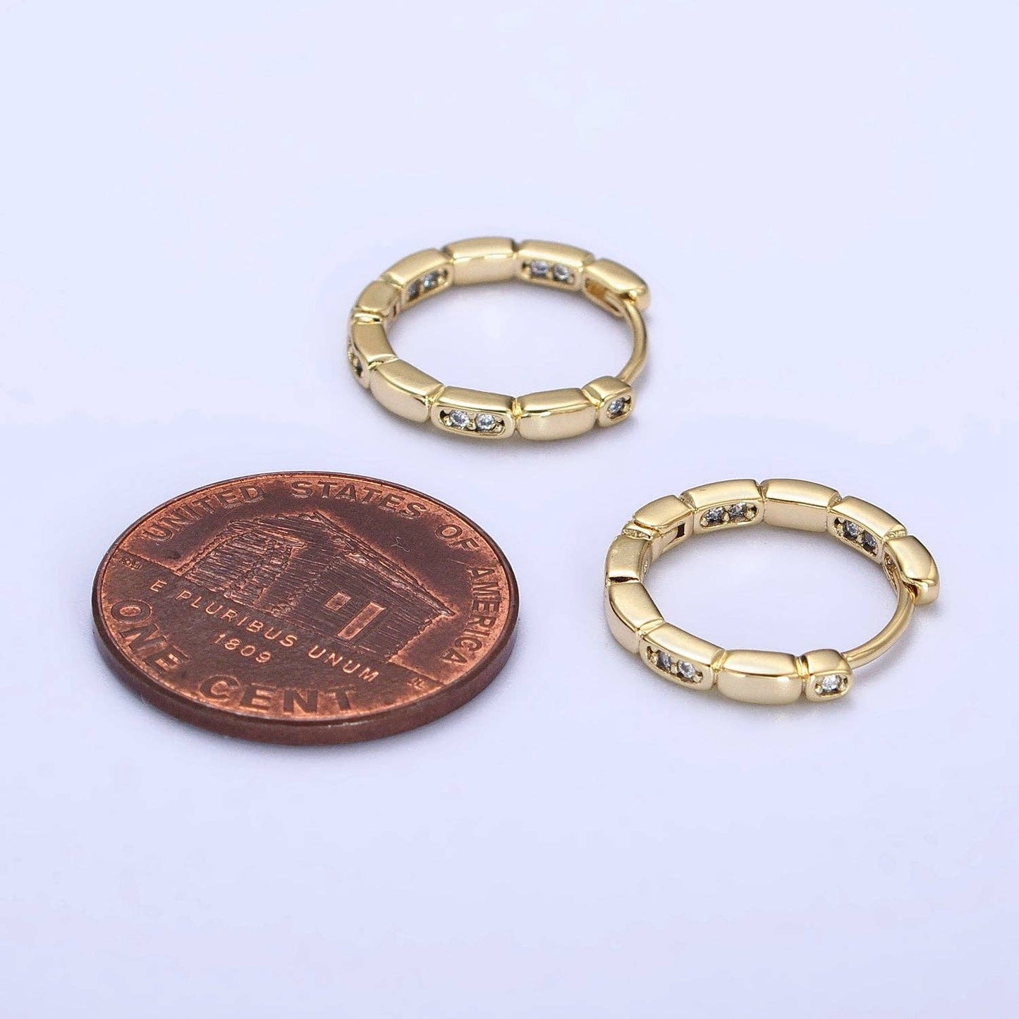 CZ Rectangular Round 15mm Hoop Huggie Earrings 55.00