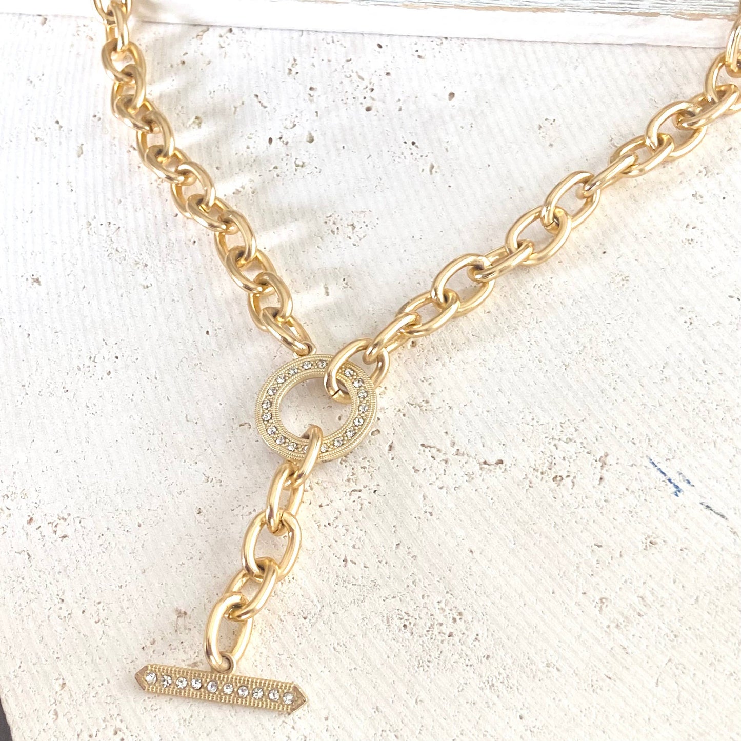 VB&CO Designs Handmade Jewelry - Chunky Y chain matte gold necklace non tarnishing jewerly