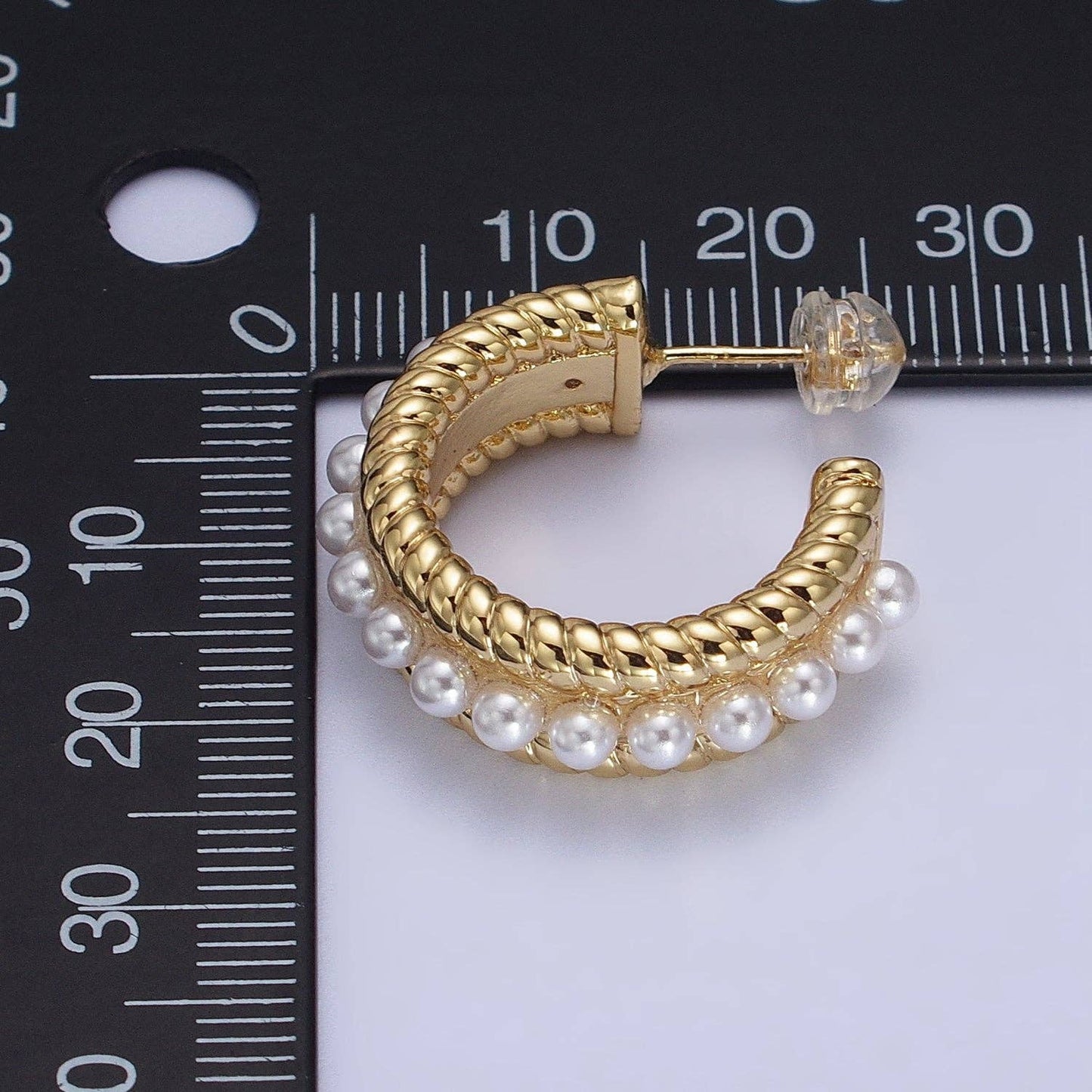 Pearl Lined Double Croissant Twist Wide C-Shaped Hoops 90.00