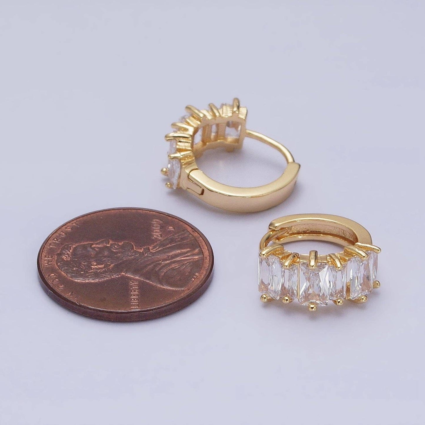 CZ Baguette Lined Hoop Huggie Earrings 65.00