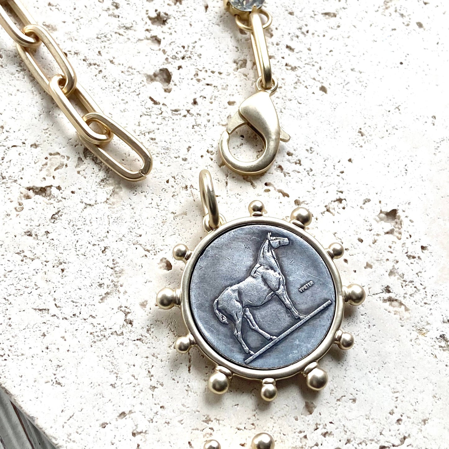 VB&CO Designs Handmade Jewelry - Horse equestrian queen French bee coin jewelry medallion: Horse / 17”