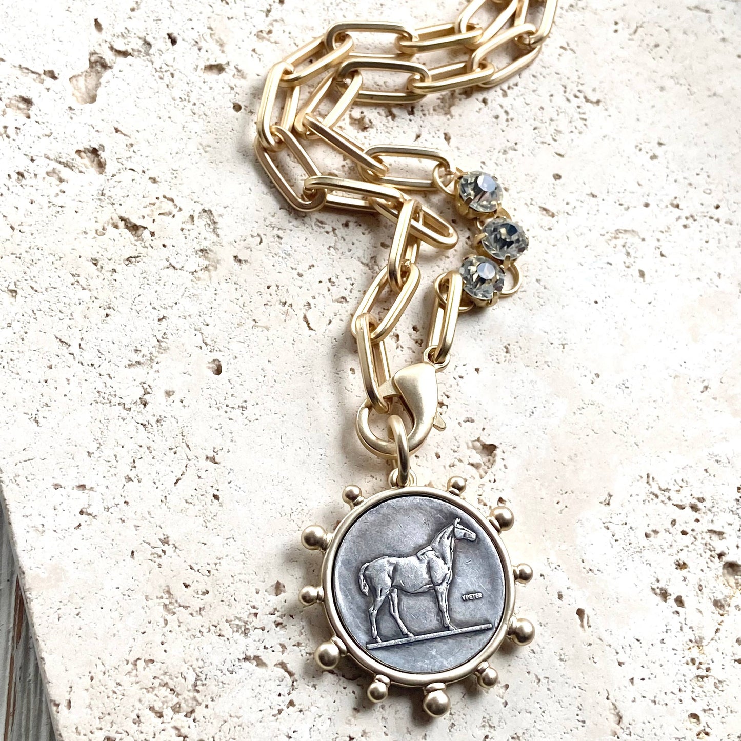 VB&CO Designs Handmade Jewelry - Horse equestrian queen French bee coin jewelry medallion: Horse / 17”