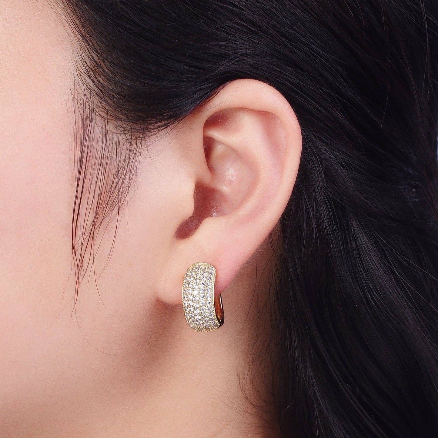 Chunky Dome Hoop CZ Pave Hoop Earrings 85.00