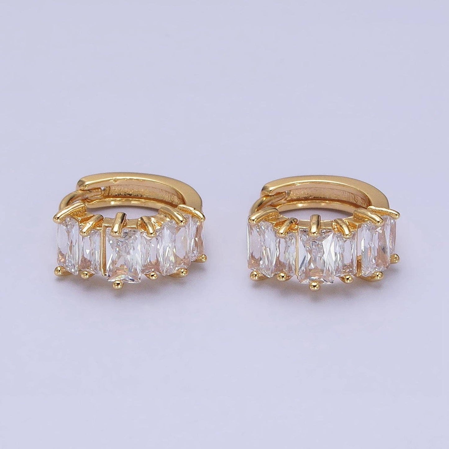 CZ Baguette Lined Hoop Huggie Earrings 65.00