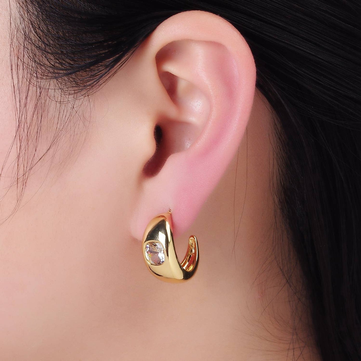 Cushion CZ Chubby C-Shaped Hoop Earrings 75.00