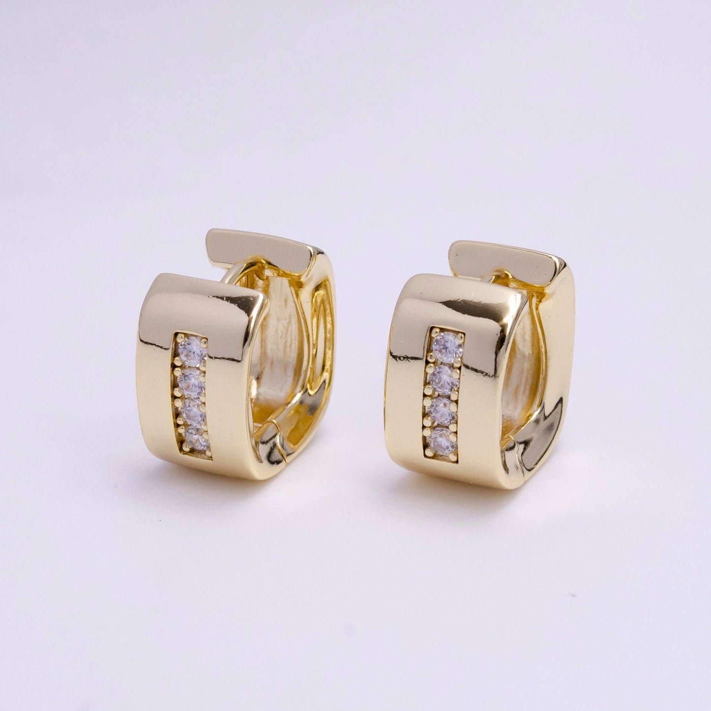 CZ Lined Curve-Edged Wide Square Hoop Earrings 80.00