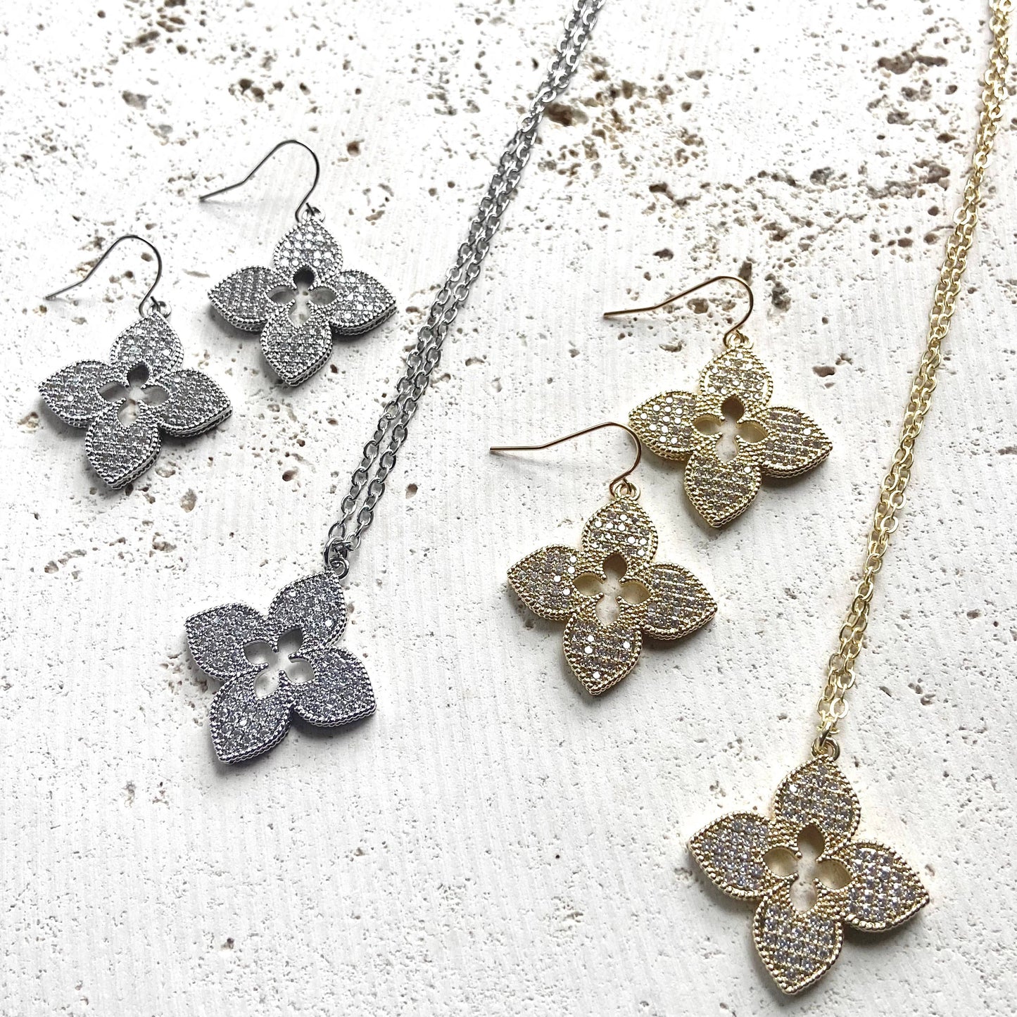 VB&CO Designs Handmade Jewelry - Quatrefoil clover designer trendy jewelry boutique style: Gold