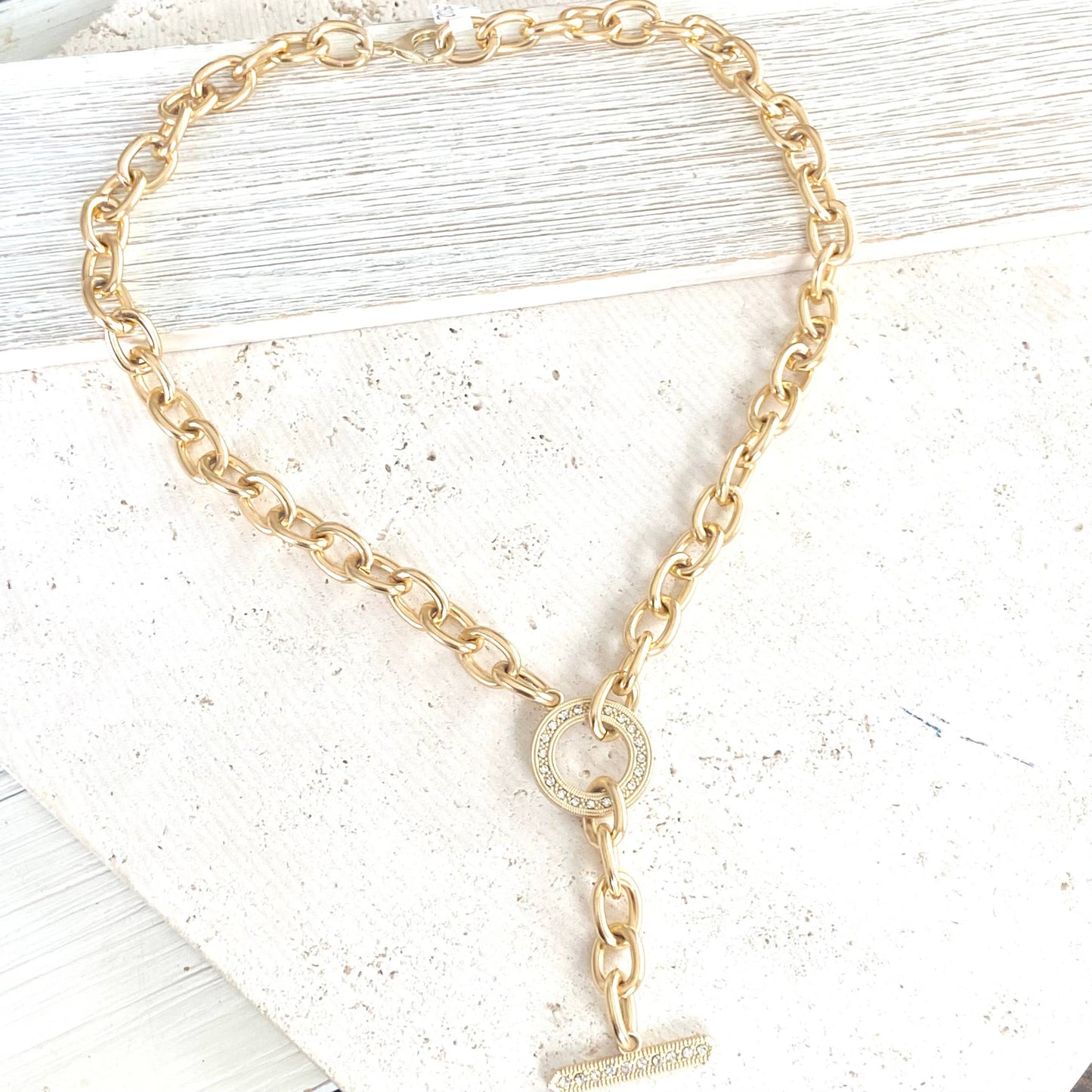 VB&CO Designs Handmade Jewelry - Chunky Y chain matte gold necklace non tarnishing jewerly