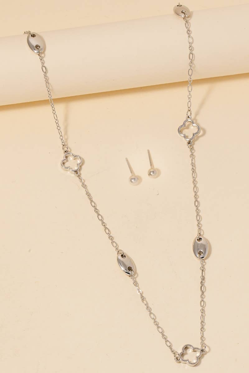 Anarchy Street - Clover And Oval Station Charms Long Chain Necklace Set: GD