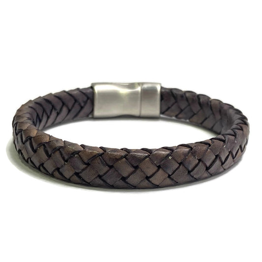 Men's Dark Grey Braided Leather Bracelet 69.00