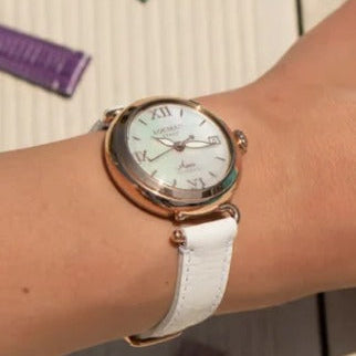 Locman White dial with Stainless steel frame and white leather strap