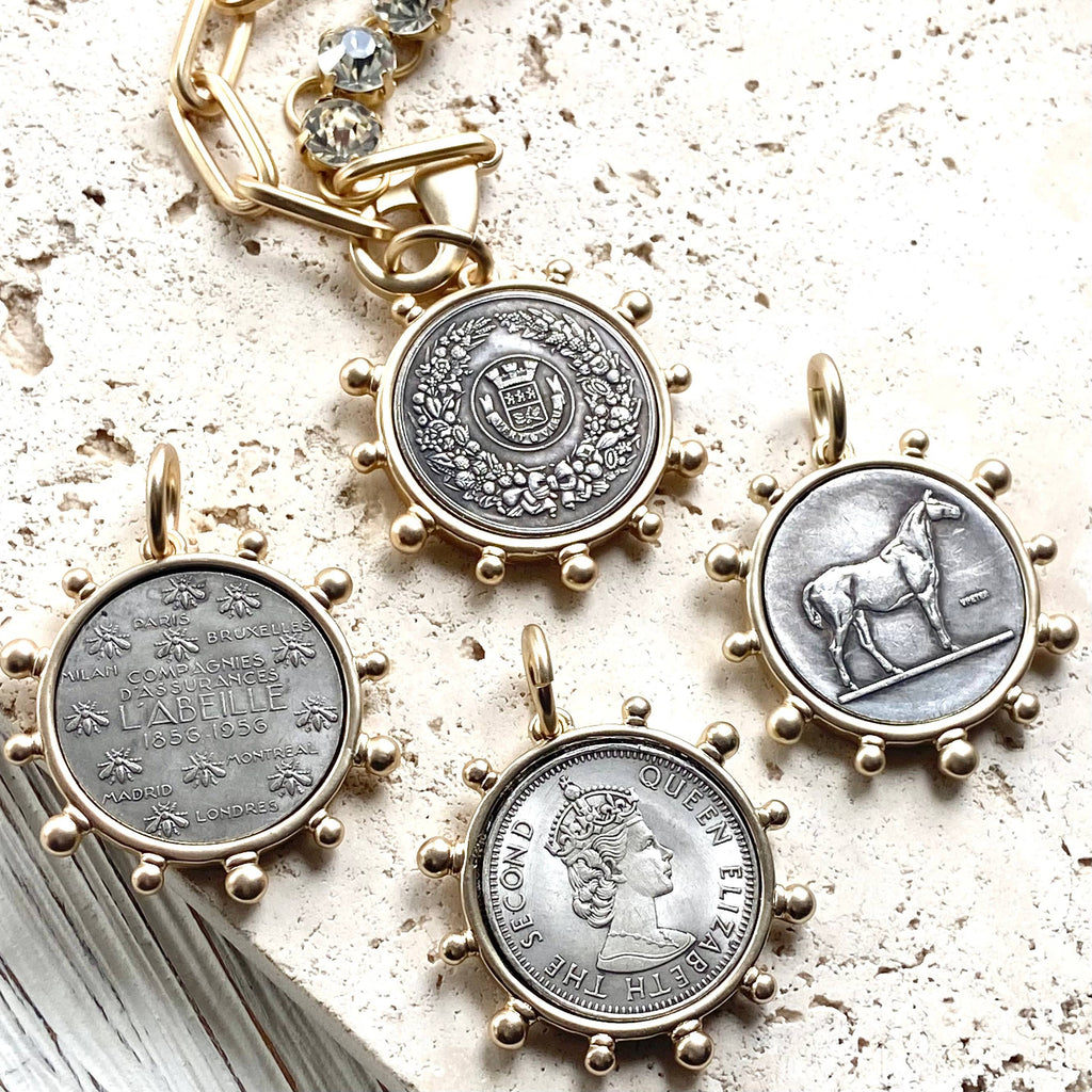 VB&CO Designs Handmade Jewelry - Horse equestrian queen French bee coin jewelry medallion: Horse / 17”