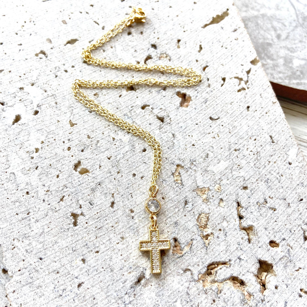 VB&CO Designs Handmade Jewelry - Gold cross crystal necklace Religious  jewelry church: Gold