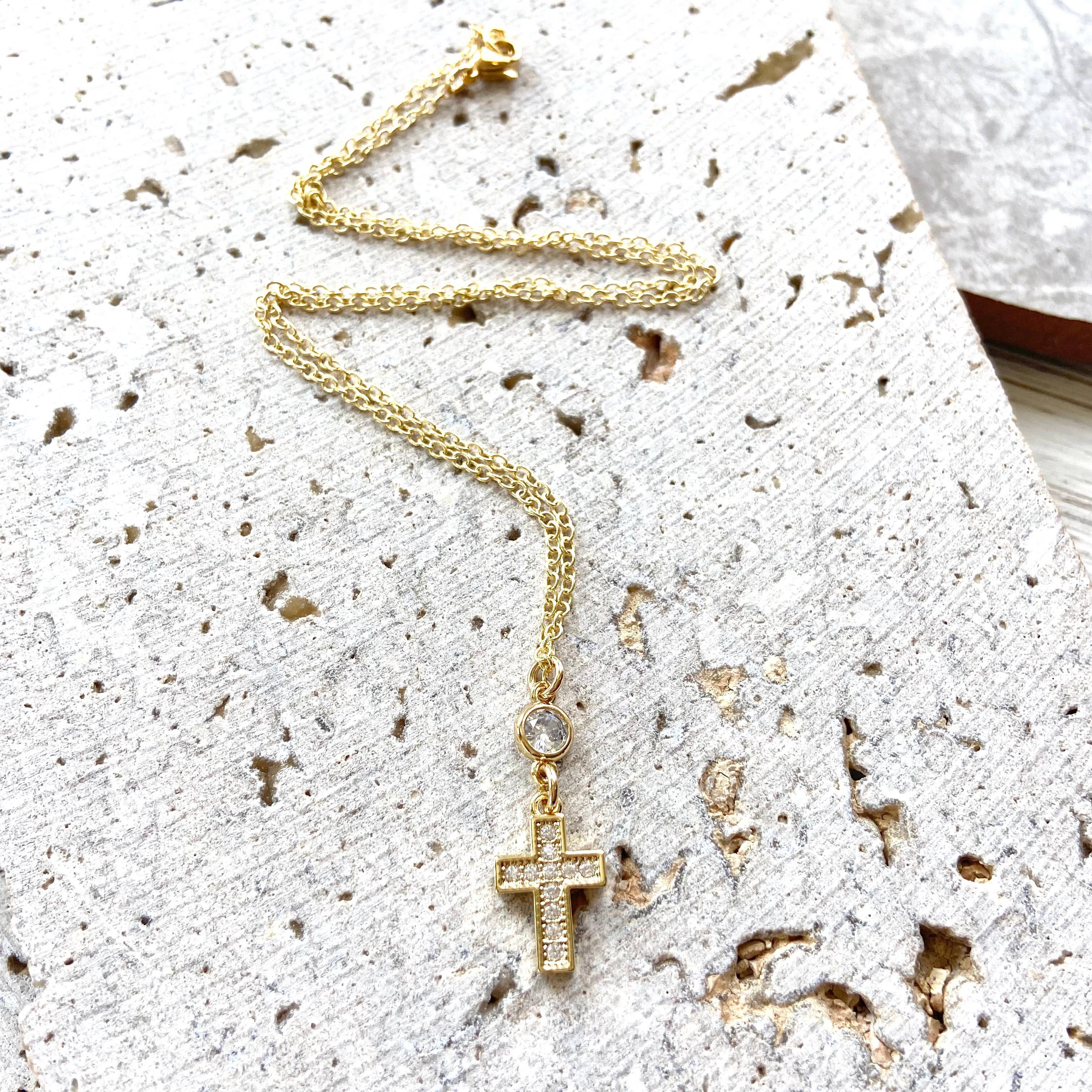 VB&CO Designs Handmade Jewelry - Gold cross crystal necklace Religious  jewelry church: Gold