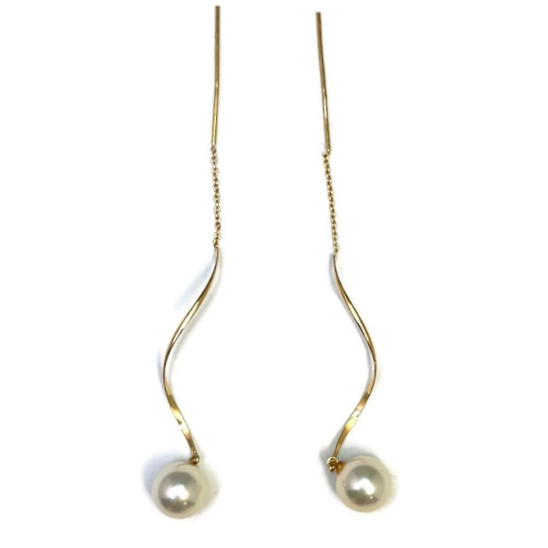 Yellow Gold and Pearl Dangle Threader Earring 1250.00