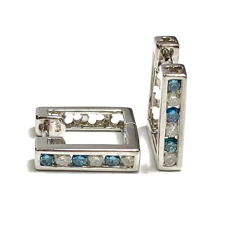 Teal and White Diamonds Square Hoop (D .25ct) 1/2" 415.00