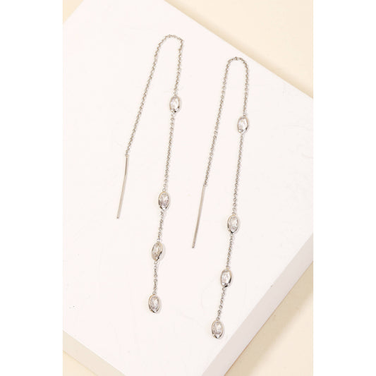 Anarchy Street - Oval Rhinestone Charms Long Threader Earrings: S