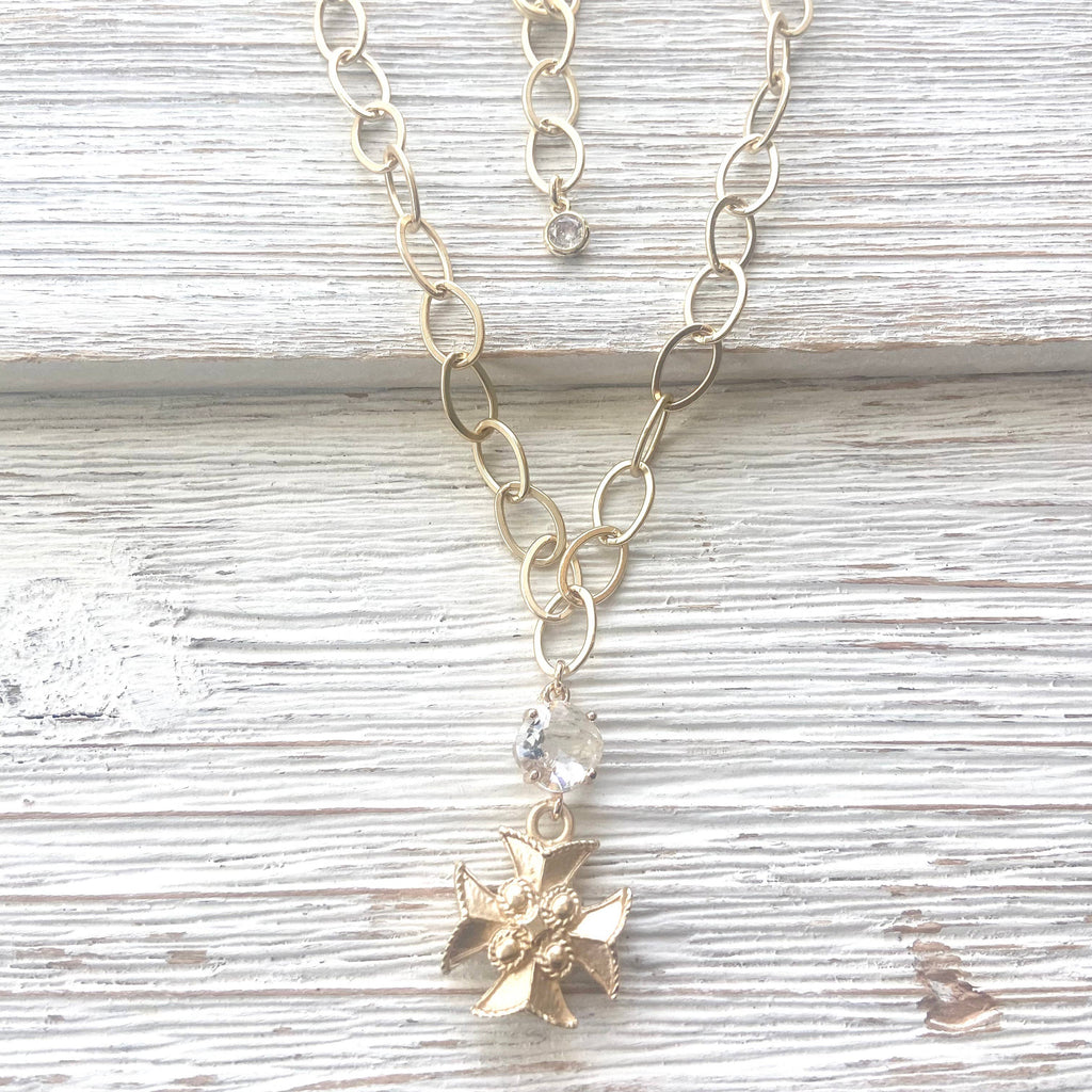 VB&CO Designs Handmade Jewelry - Maltese cross matte gold necklace 
