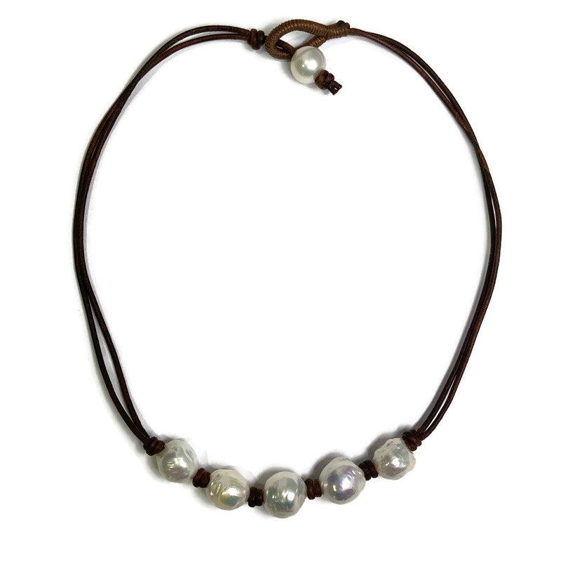 Cultured Pearl Leather Necklace 80.00