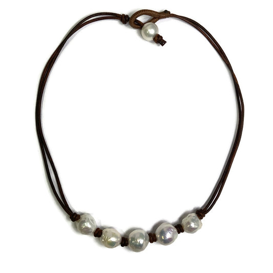 Cultured Pearl Leather Necklace 80.00