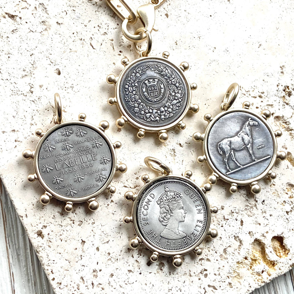 VB&CO Designs Handmade Jewelry - Horse equestrian queen French bee coin jewelry medallion: Horse / 17”