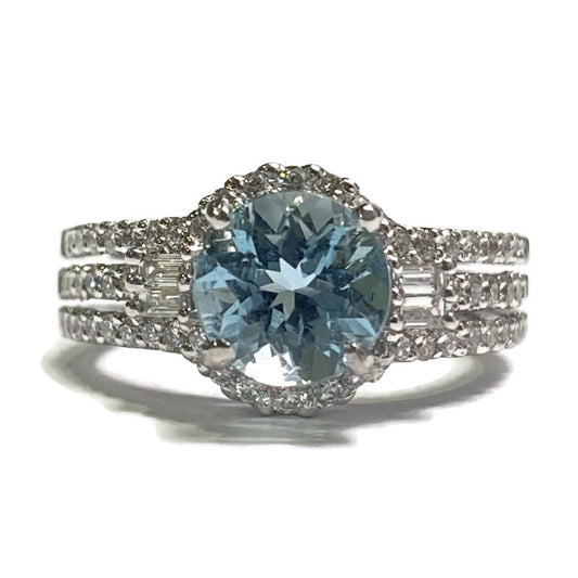 Aquamarine 1.5ct with 1.0ct tw. Diamonds Platinum Ring 5900.00