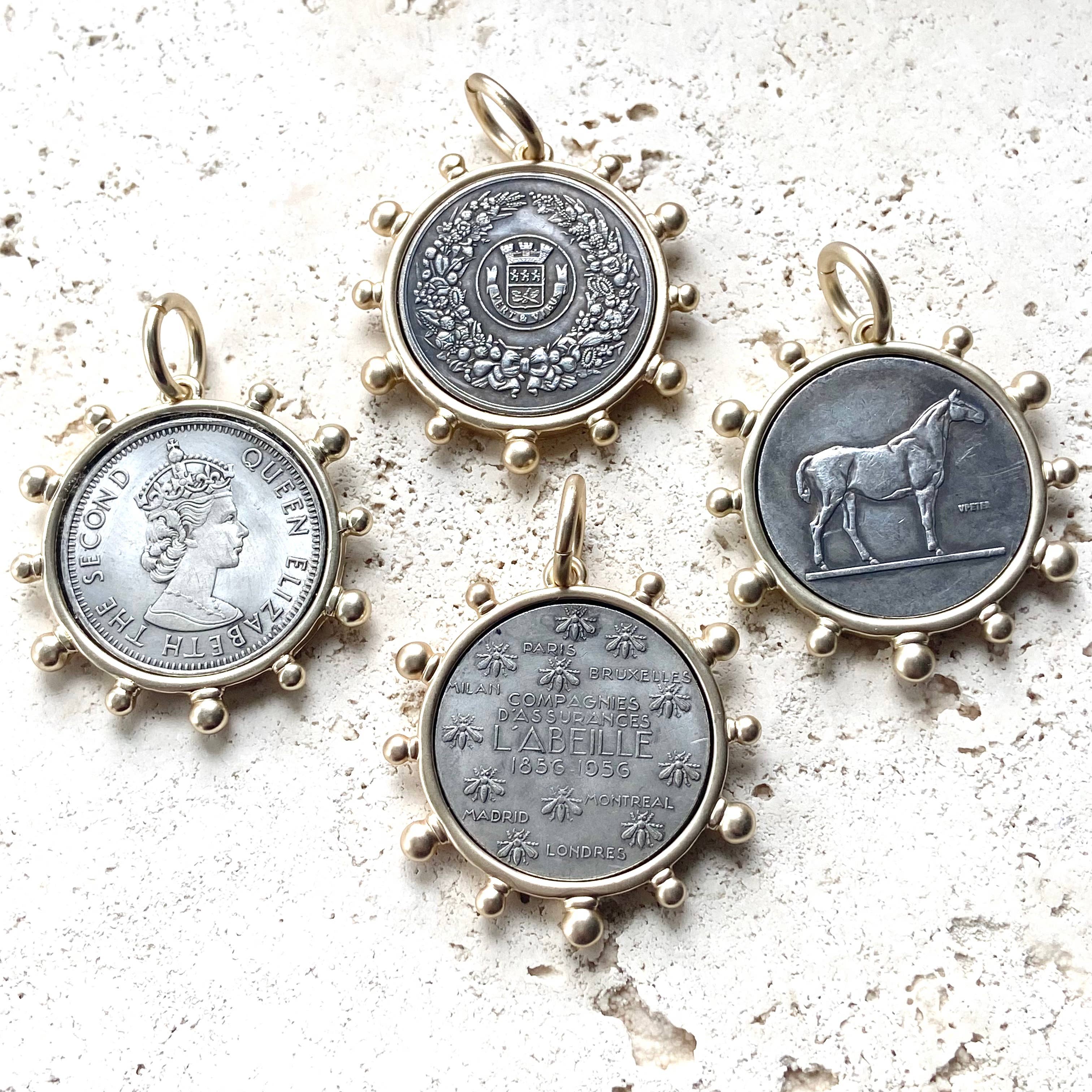 VB&CO Designs Handmade Jewelry - Horse equestrian queen French bee coin jewelry medallion: Horse / 17”
