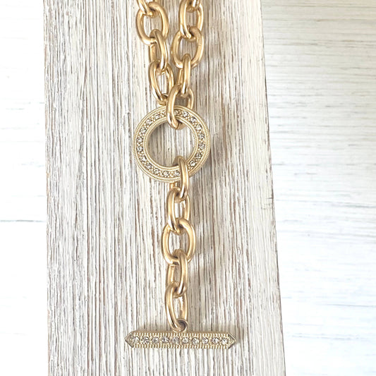 VB&CO Designs Handmade Jewelry - Chunky Y chain matte gold necklace non tarnishing jewerly 