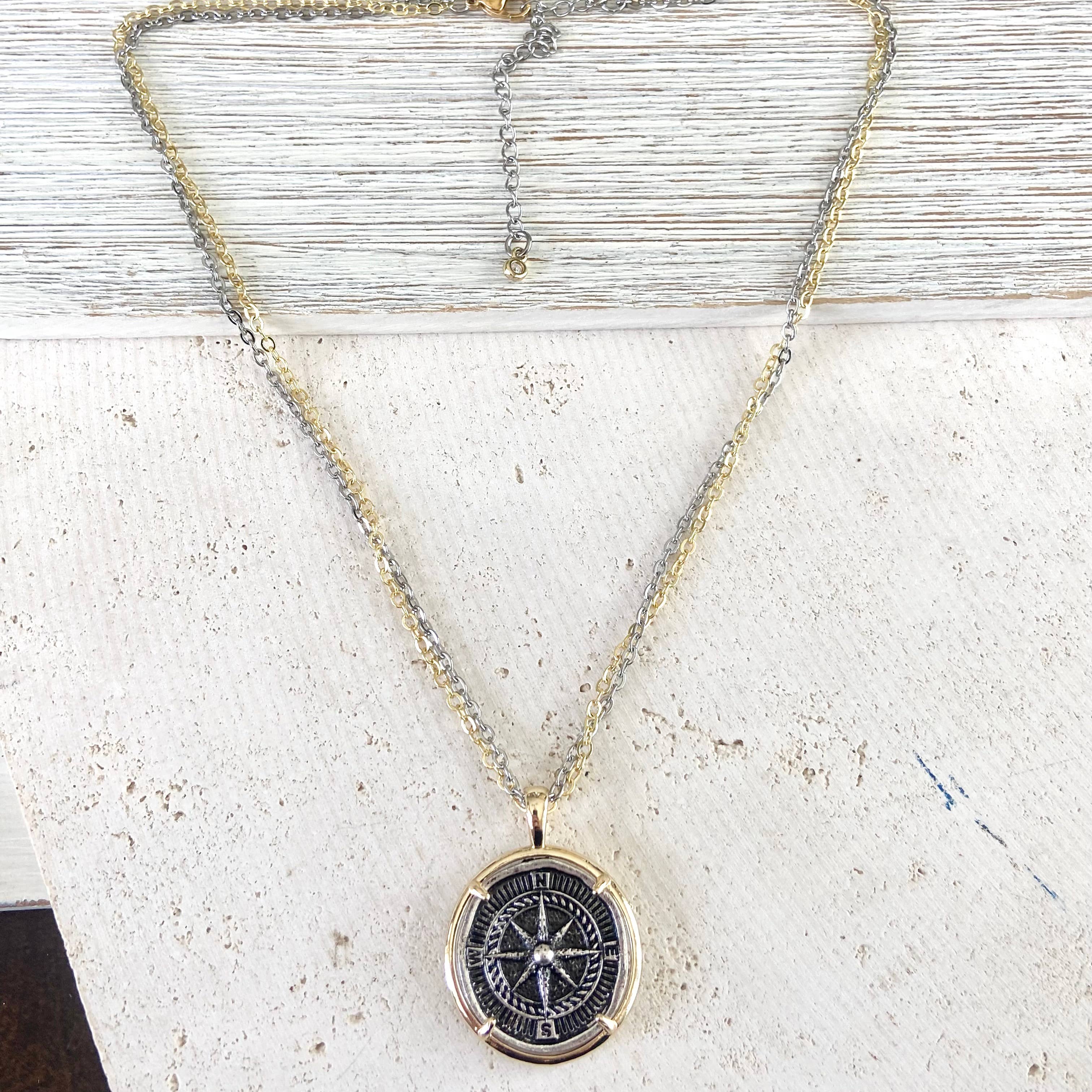 VB&CO Designs Handmade Jewelry - Compass coin necklace travel souvenir non tarnishing jewelry