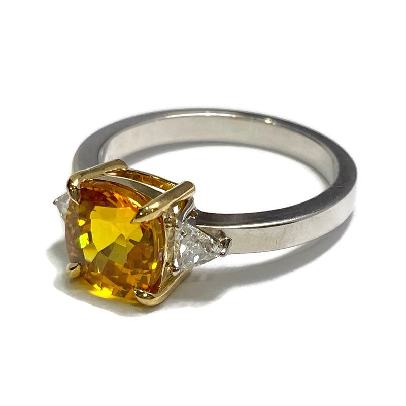 Yellow Sapphire and Trillion Diamond Ring 18KY/14KW 1.76ct AA  Size 6  7000.00