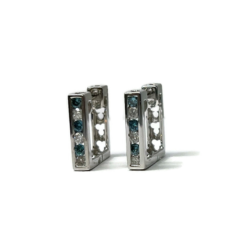 Teal and White Diamonds Square Hoop (D .25ct) 1/2" 415.00