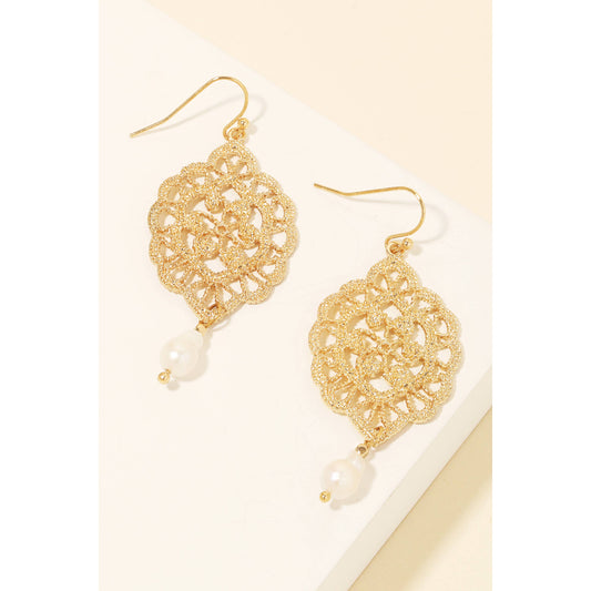 Anarchy Street - Filigree Oval And Pearl Charm Dangle Earrings: G