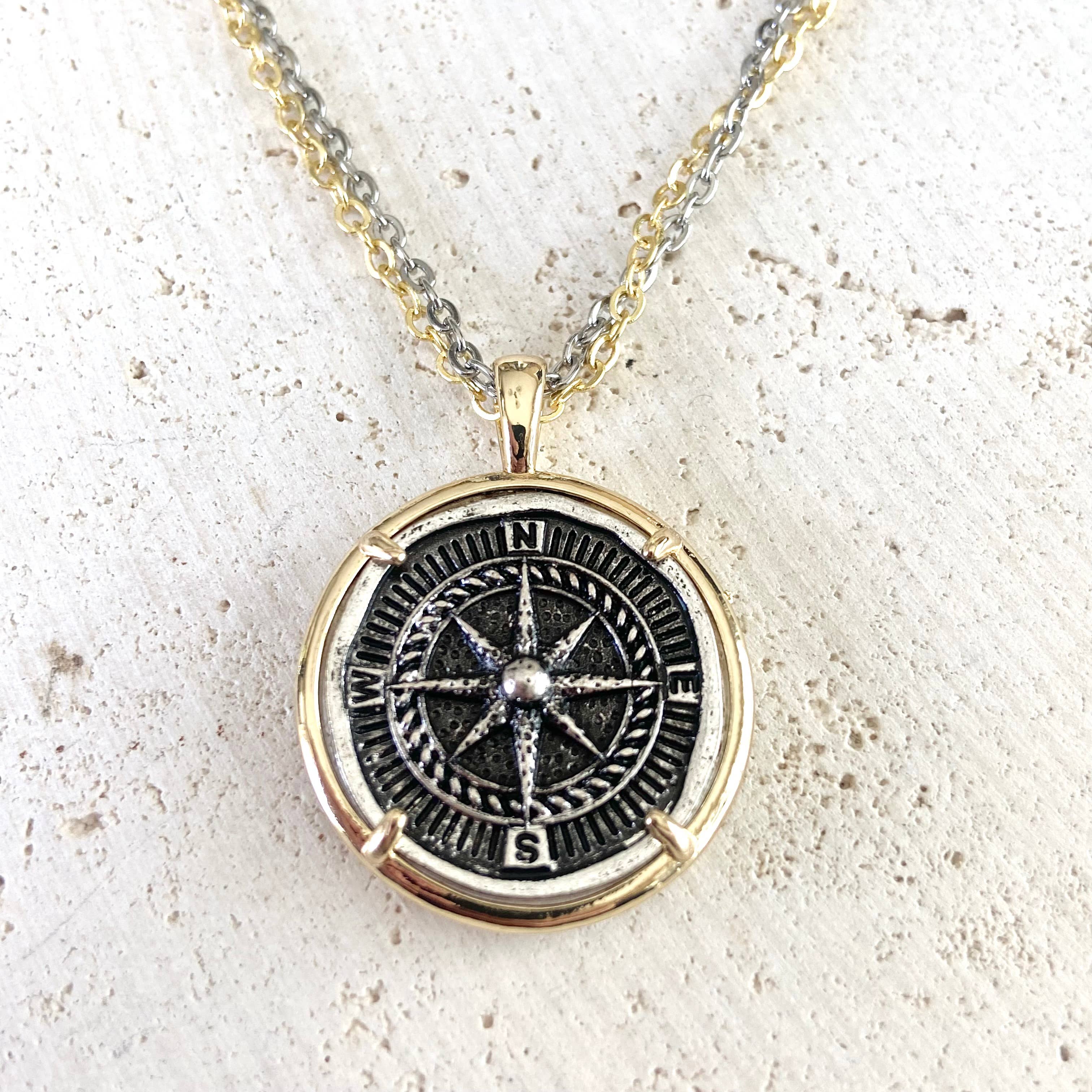 VB&CO Designs Handmade Jewelry - Compass coin necklace travel souvenir non tarnishing jewelry