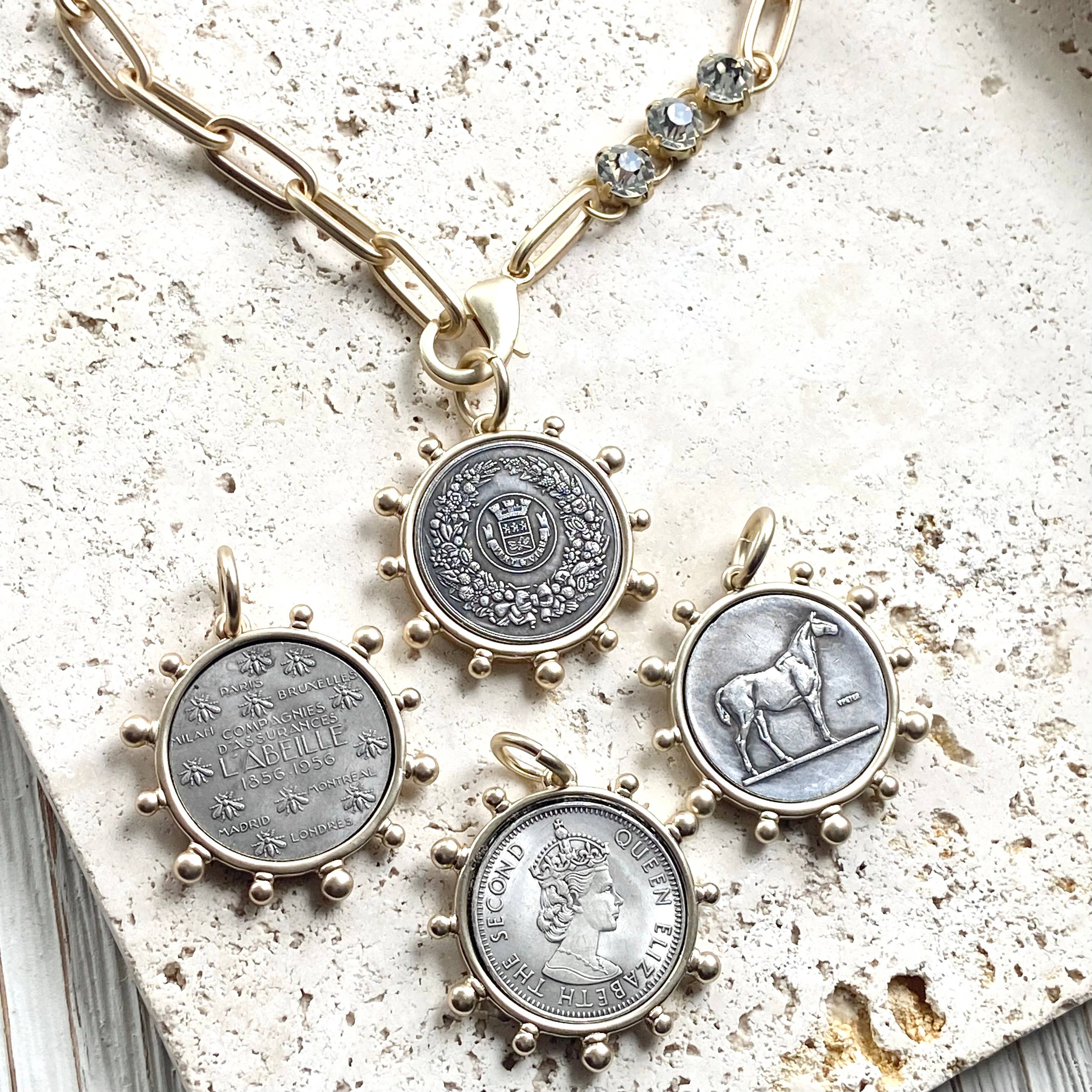 VB&CO Designs Handmade Jewelry - Horse equestrian queen French bee coin jewelry medallion: Horse / 17”
