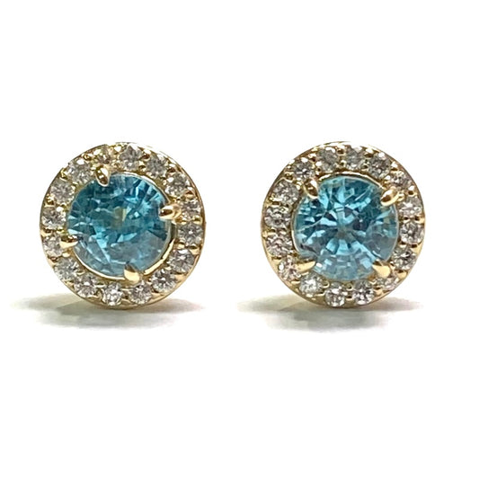 Blue Zircon & Diamond Halo 14ky Earrings 1350.00