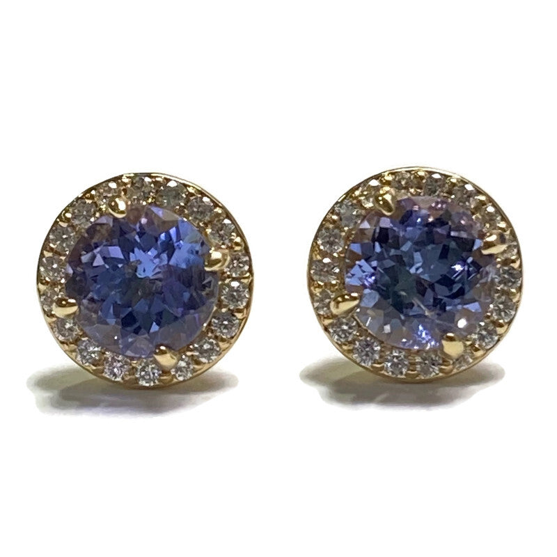Tanzanite and Diamond Halo Yellow Gold Stud Earring 2800.00