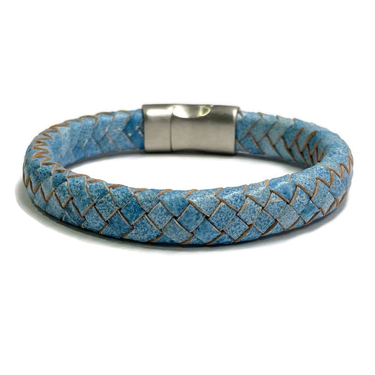 Men's Denim Blue Braided Leather Bracelet 69.00