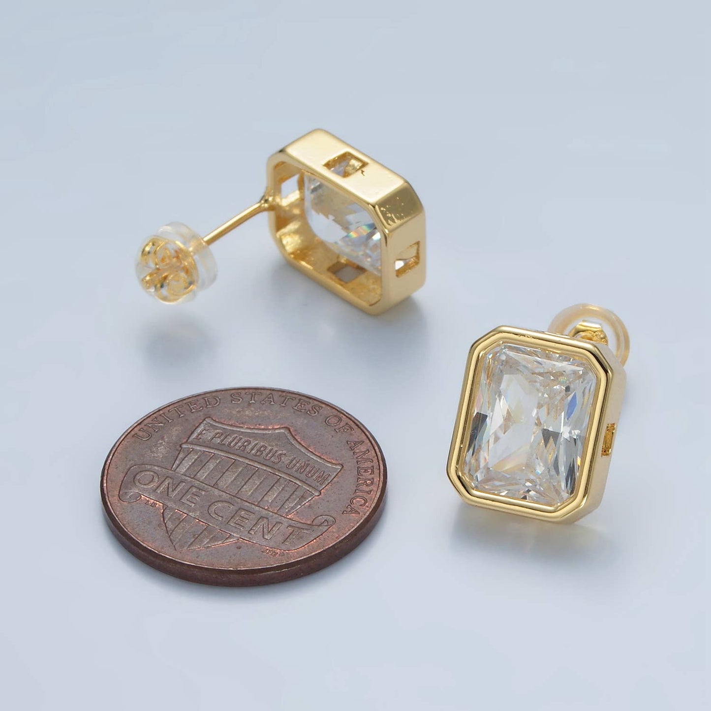 Emerald Cut CZ Bezel Stud Earring 50.00