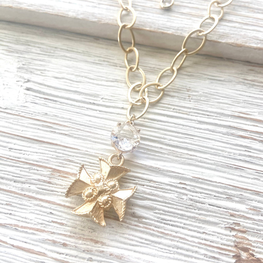 VB&CO Designs Handmade Jewelry - Maltese cross matte gold necklace 
