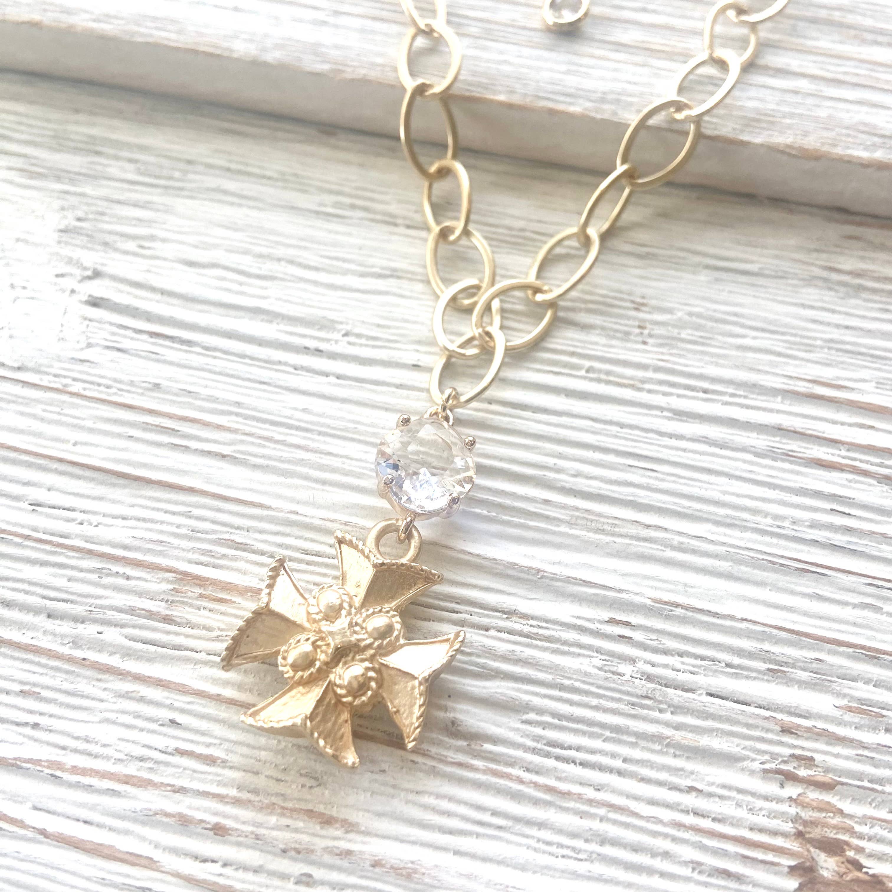 VB&CO Designs Handmade Jewelry - Maltese cross matte gold necklace 