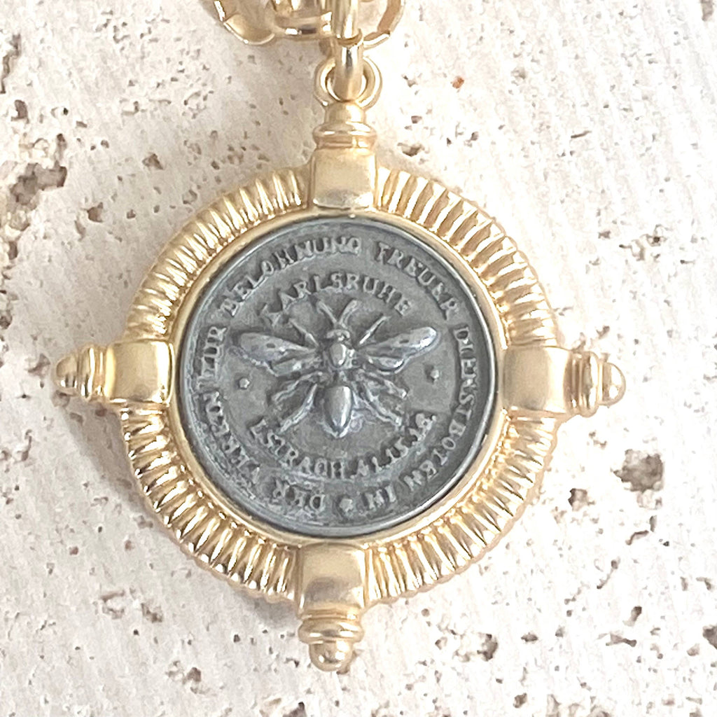 VB&CO Designs Handmade Jewelry - Bee necklace coin jewelry French matte gold boutique