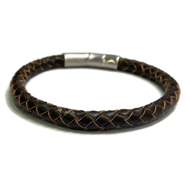 Men's Dark Brown Braided Leather Bracelet 49.00