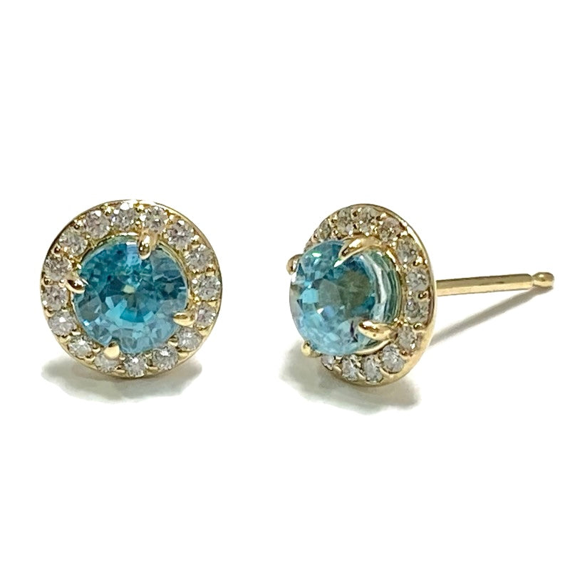 Blue Zircon & Diamond Halo 14ky Earrings 1350.00