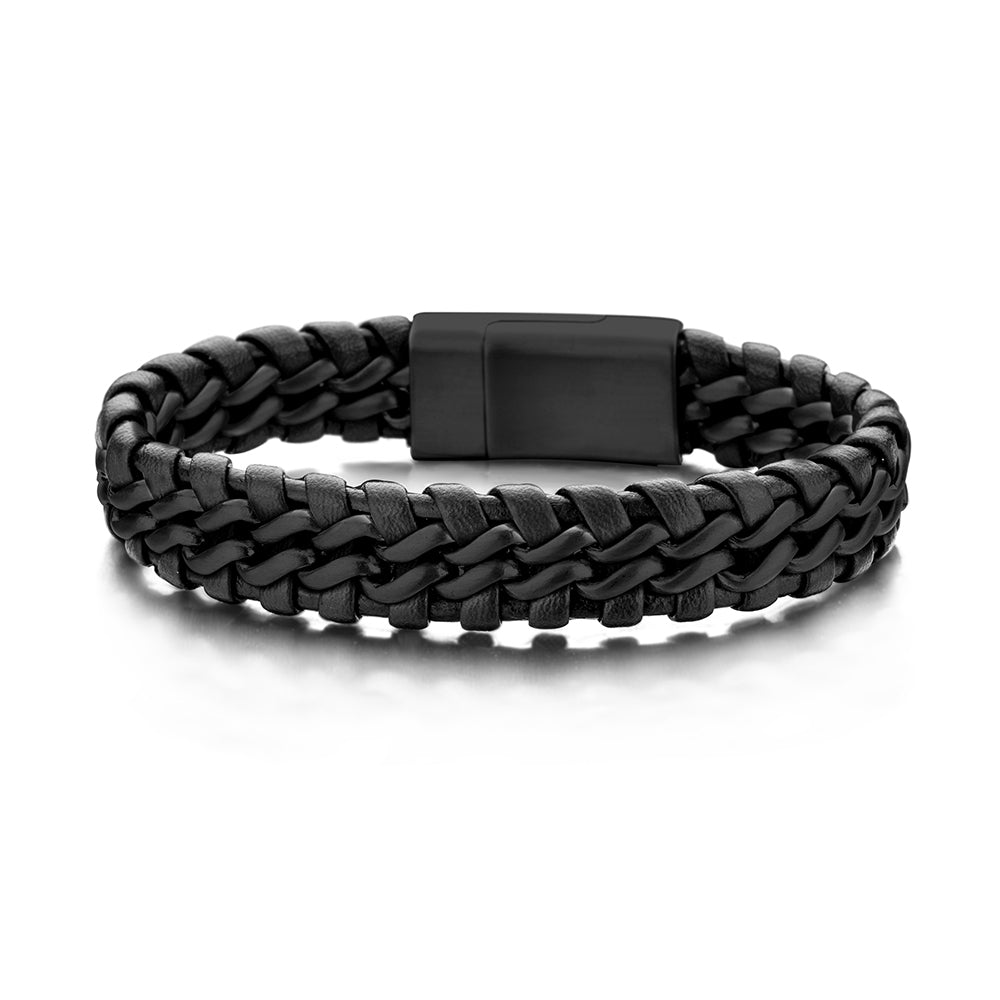 Men's Black Leather/Steel Bracelet 69.00