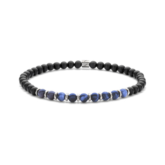 Men's Half Black & Natural Beads Blue Bracelet 29.00